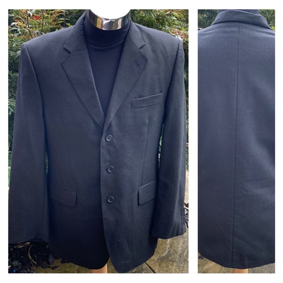 Aquascutum Men's Suit Jacket Blazer Dark Grey / Black Lined Wool Size 40R - Picture 5 of 11
